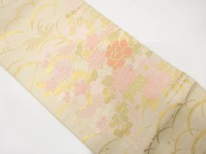 露芝に牡丹・菊模様織り出し　袋帯